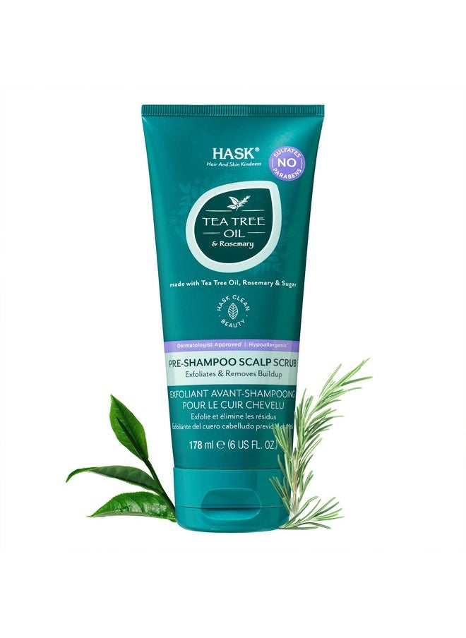 Hask TEA TREE OIL & ROSEMARY Pre-Shampoo Scalp Scrub for All Hair Types, Color Safe, Gluten-Free, Sulfate-Free, Paraben-Free, Cruelty-Free, 6 OZ