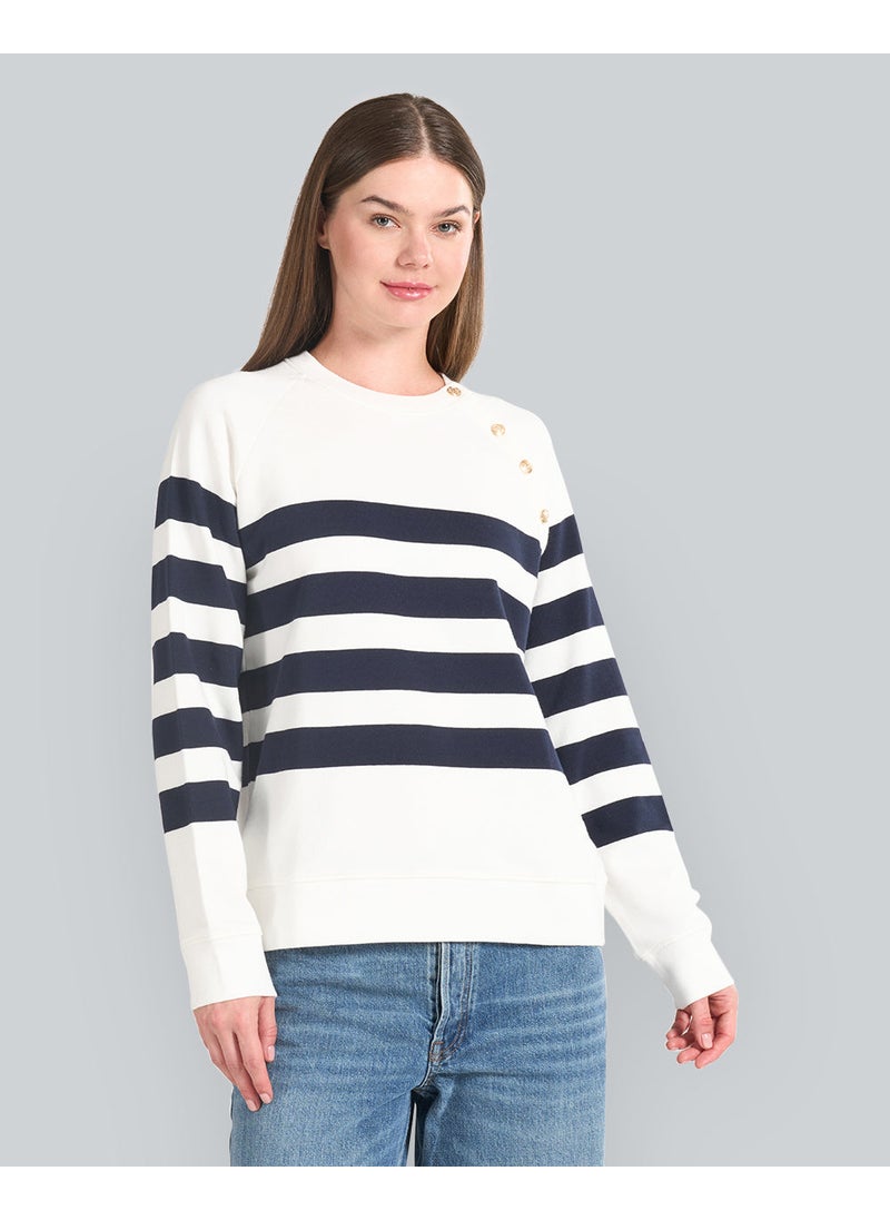 Striped Gold Buttoned Crew Neck Sweatshirt