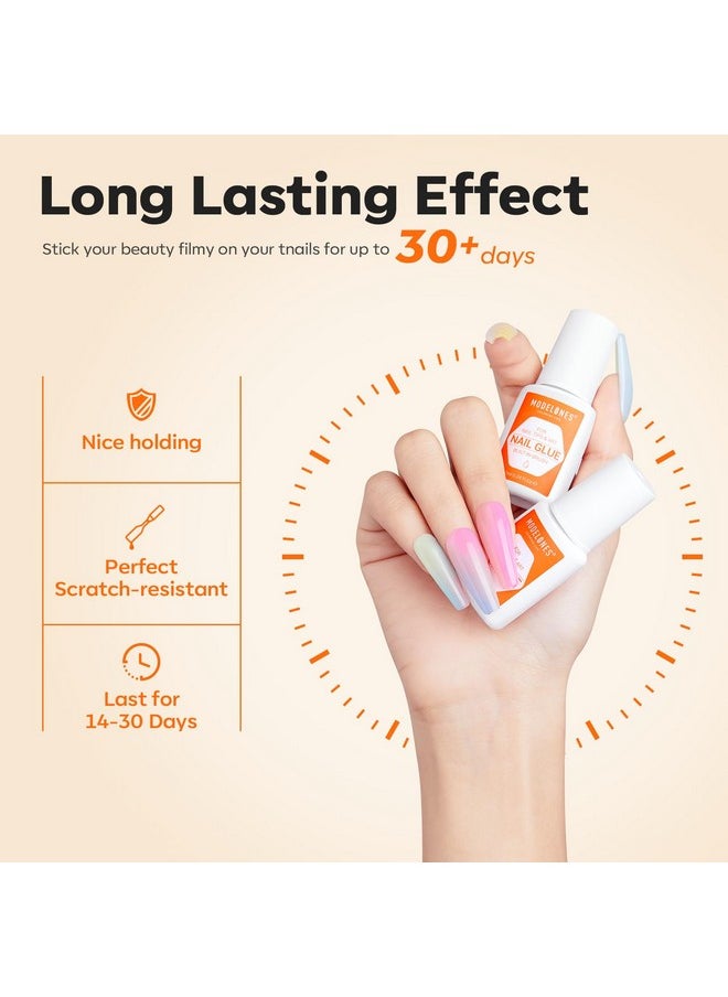 Modelones Nail Glue for Press Ons Nails Glue Strong 2pcs 14ml Nails Tips Glue Brush On Nails Glue Long Lasting Adhesive Nail Glue NO Cure