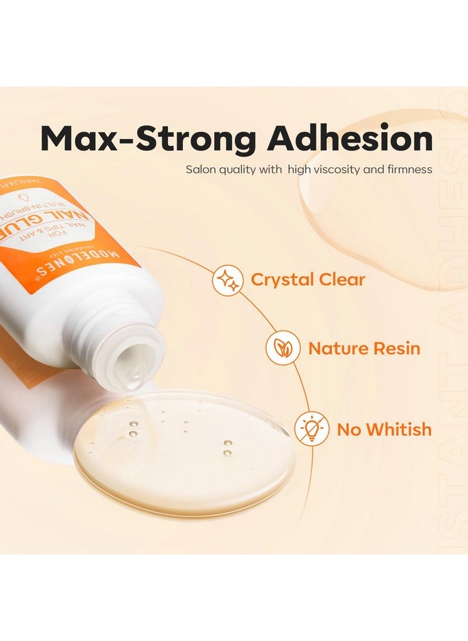 Modelones Nail Glue for Press Ons Nails Glue Strong 2pcs 14ml Nails Tips Glue Brush On Nails Glue Long Lasting Adhesive Nail Glue NO Cure