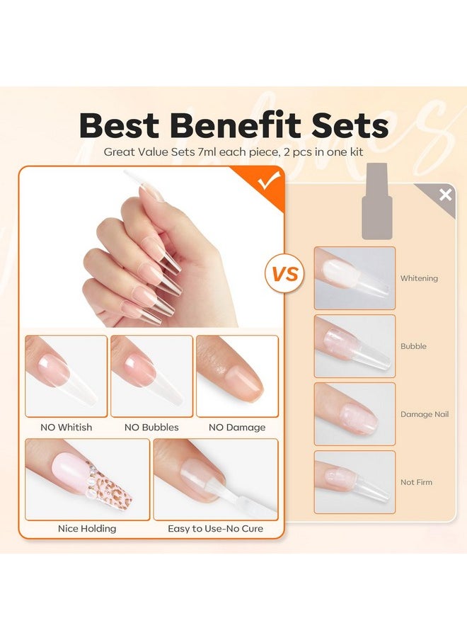 Modelones Nail Glue for Press Ons Nails Glue Strong 2pcs 14ml Nails Tips Glue Brush On Nails Glue Long Lasting Adhesive Nail Glue NO Cure