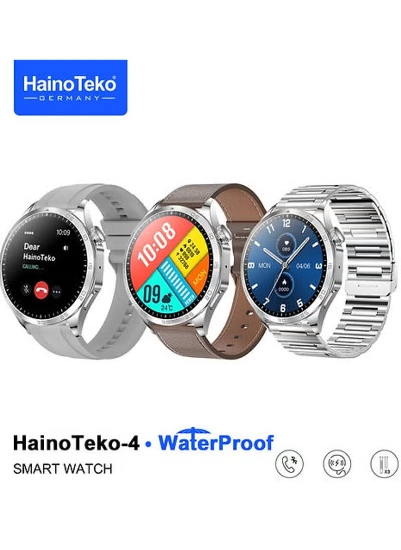 HainoTeko-4 Smartwatch – 3 Pairs of Straps, Stylish Design, Multi-Function Health & Fitness Tracker, Waterproof, Compatible with iOS & Android, for Men & Women