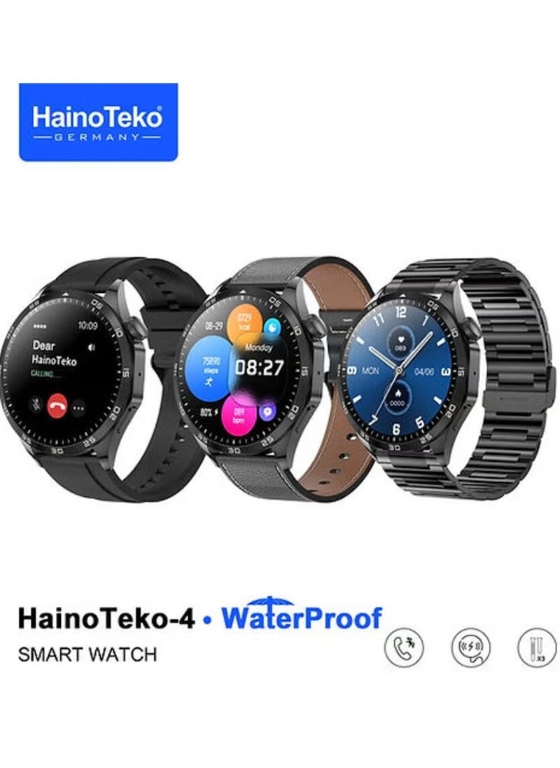 HainoTeko-4 Smartwatch – 3 Pairs of Straps, Stylish Design, Multi-Function Health & Fitness Tracker, Waterproof, Compatible with iOS & Android, for Men & Women