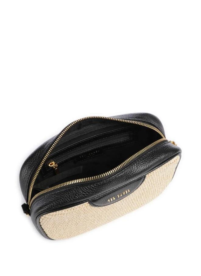 BARDAS Webbing Faux Raffia Camera Crossbody Bag
