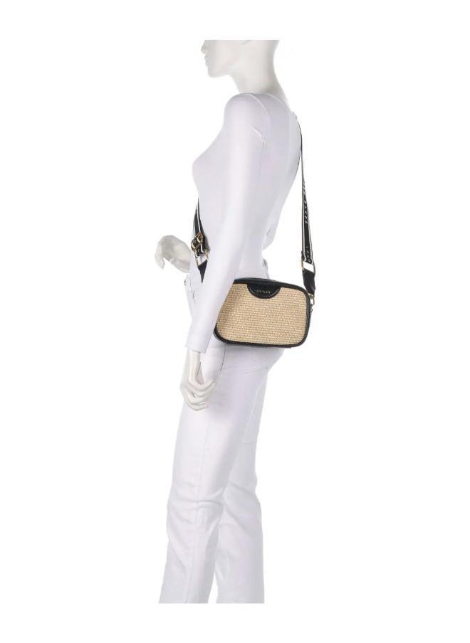 BARDAS Webbing Faux Raffia Camera Crossbody Bag