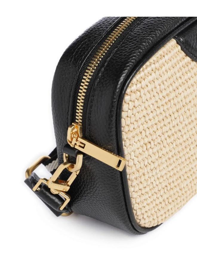 BARDAS Webbing Faux Raffia Camera Crossbody Bag