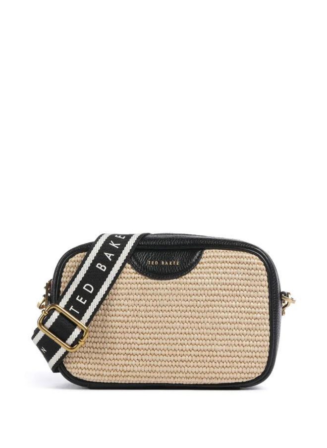 BARDAS Webbing Faux Raffia Camera Crossbody Bag