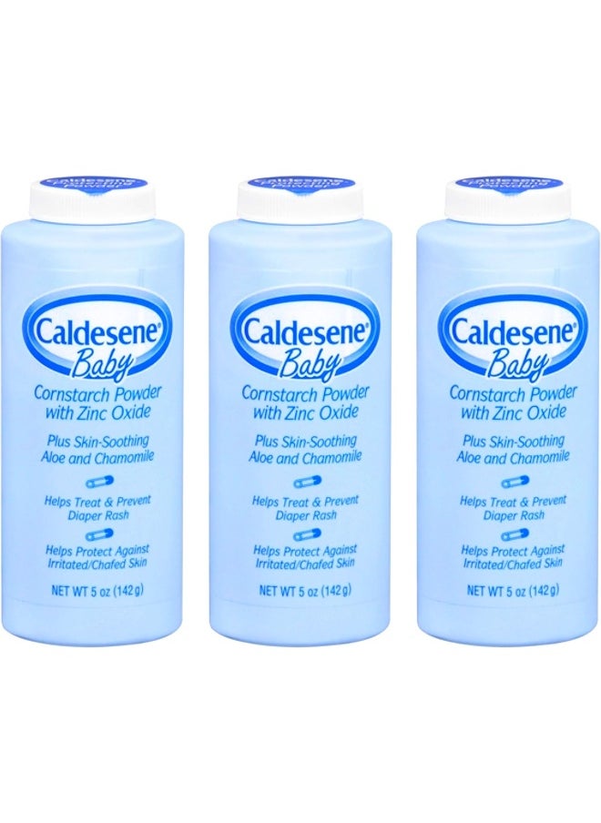 Caldesene Cornstarch Baby Powder with Zinc Oxide, Talc-Free Baby Powder, 5 Oz (3 Pack)