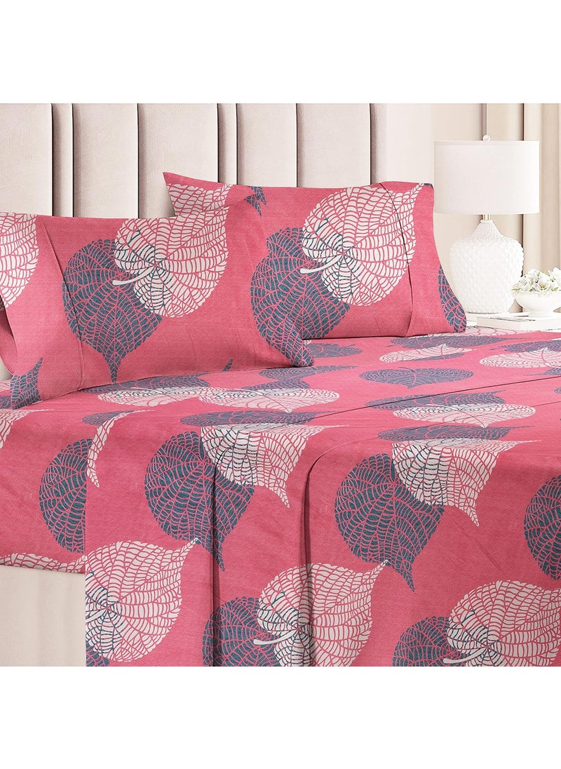 VAS COLLECTION 160 TC Prime Collection 1 Double Bedsheet with 2 Matching Pillow Covers Soft Brushed Microfiber Wrinkle Free 3 Pcs Set 228x225 cm or 6 x7 ft Pink Green