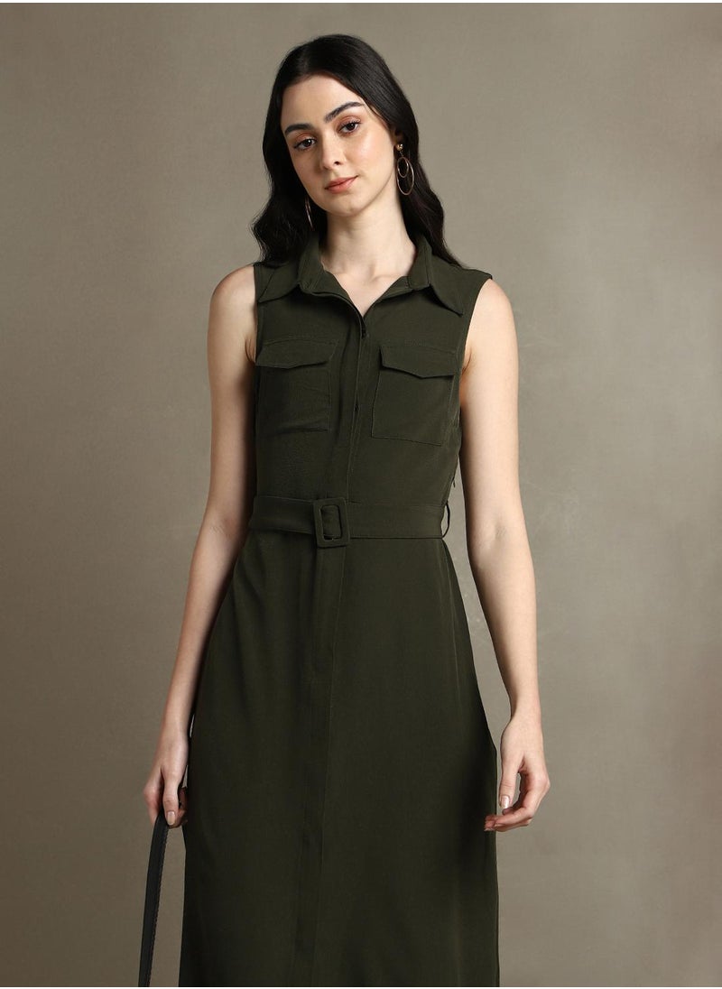 Belted Olive Dress