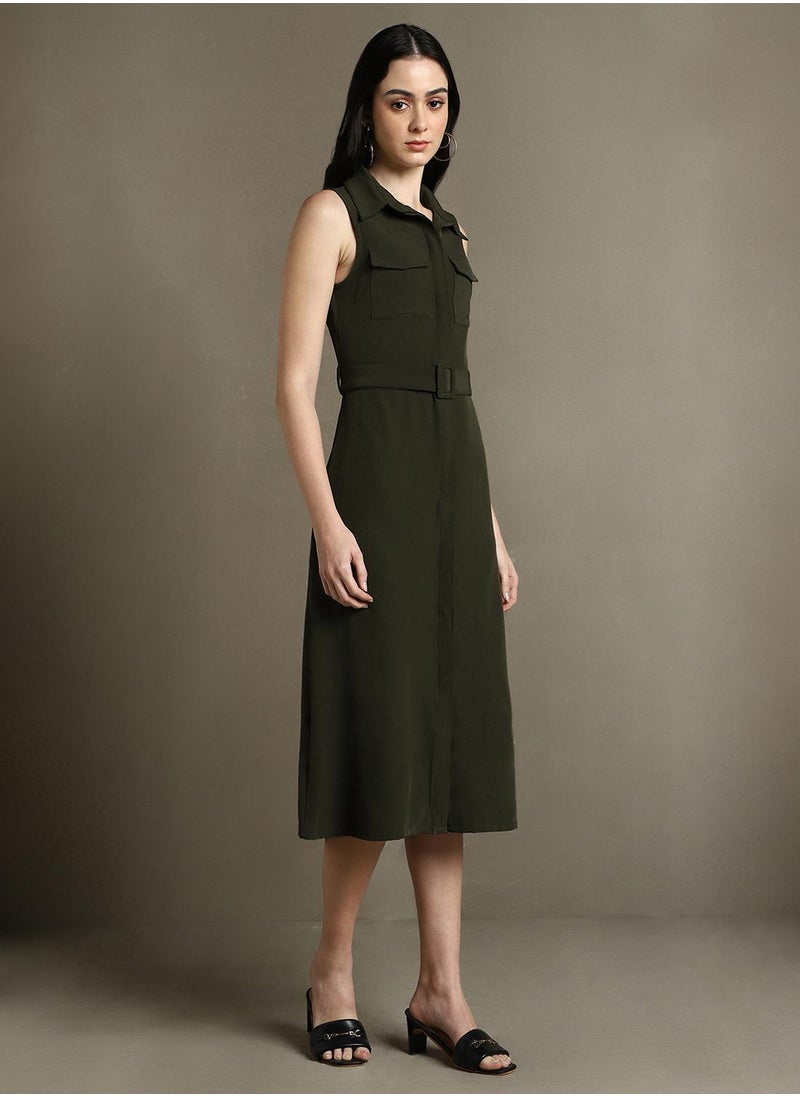 Belted Olive Dress