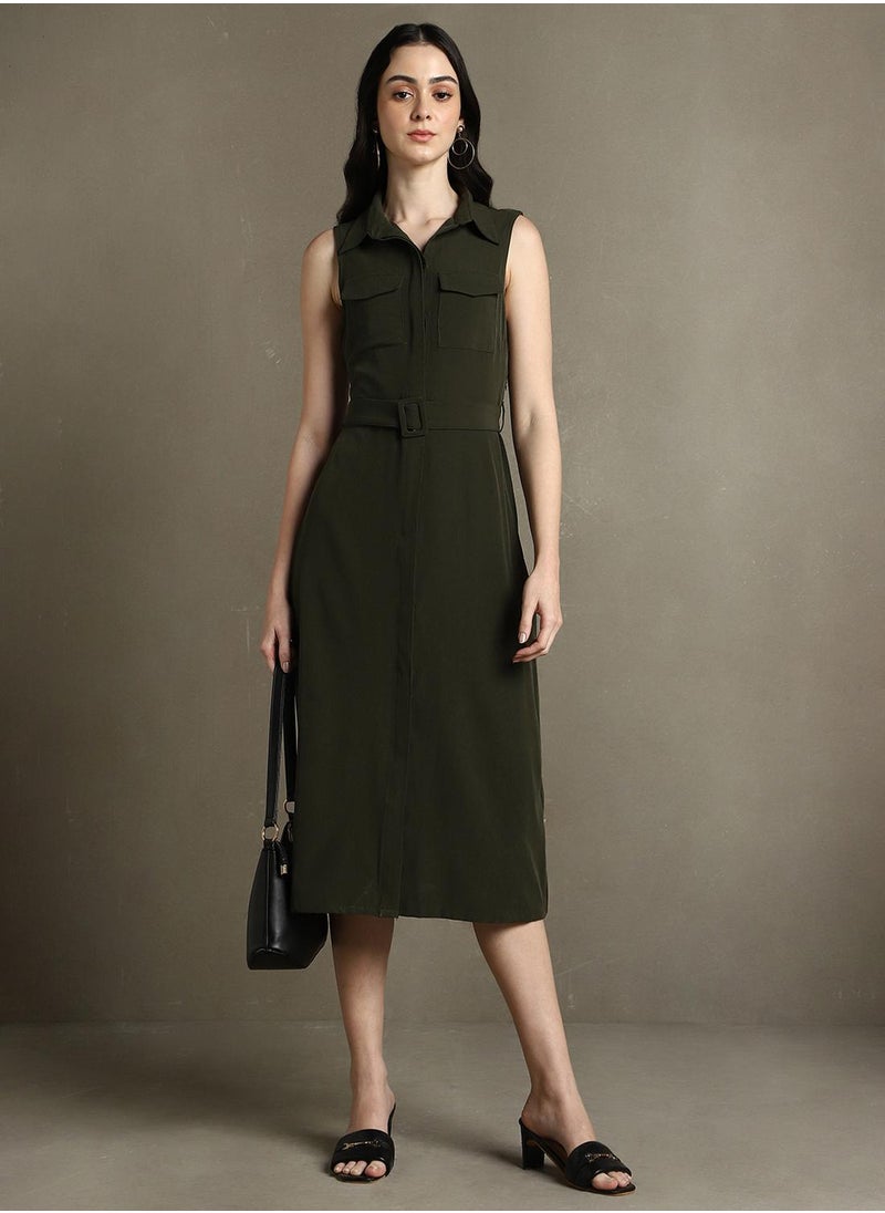 Belted Olive Dress