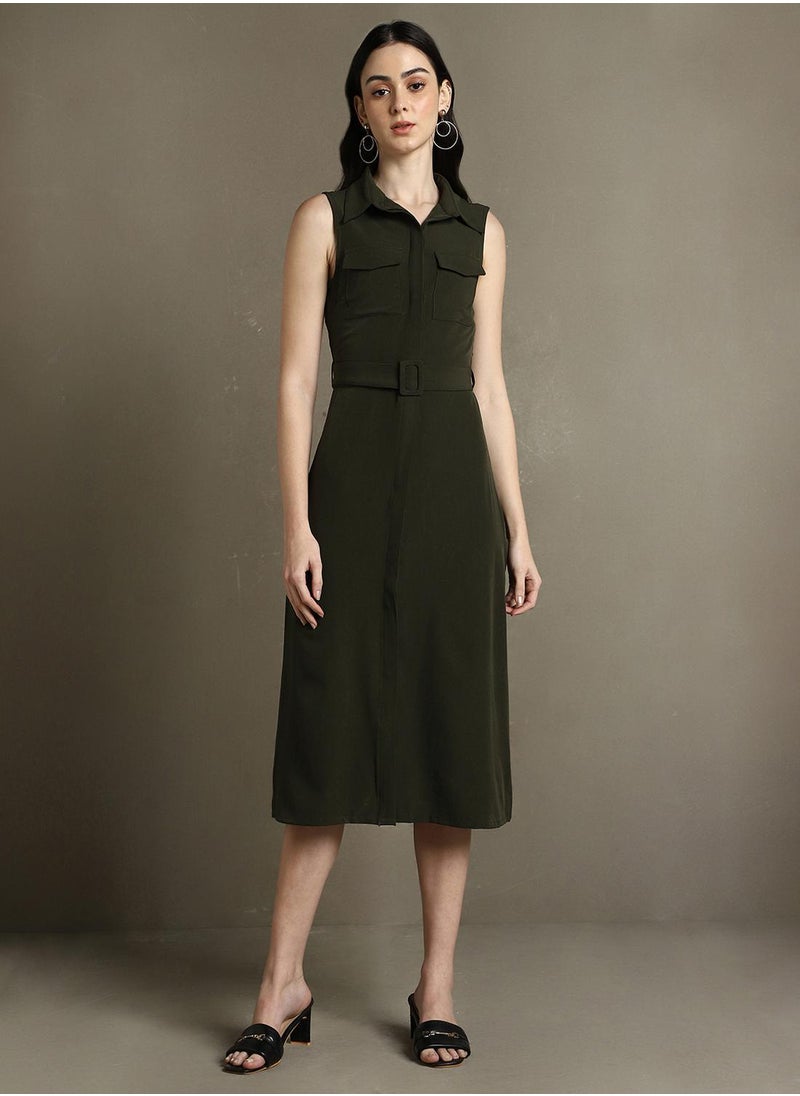 Belted Olive Dress