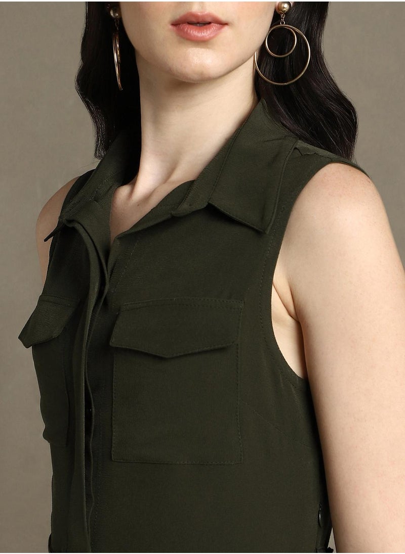 Belted Olive Dress