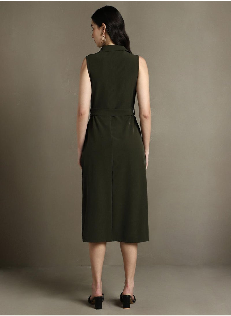 Belted Olive Dress