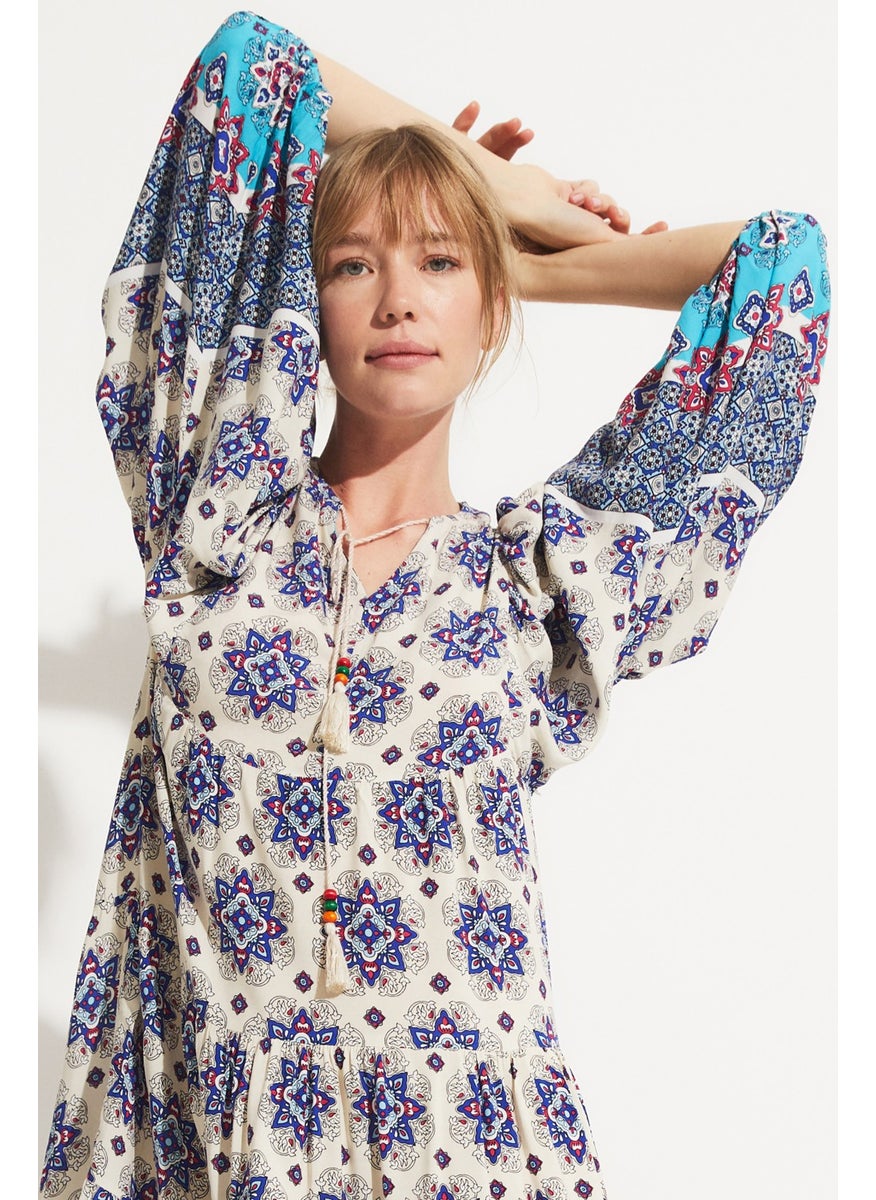 V-Neck Ethnic Patterned Long Dress