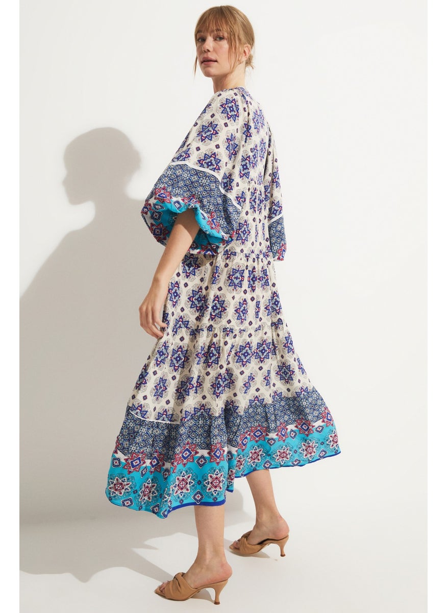 V-Neck Ethnic Patterned Long Dress