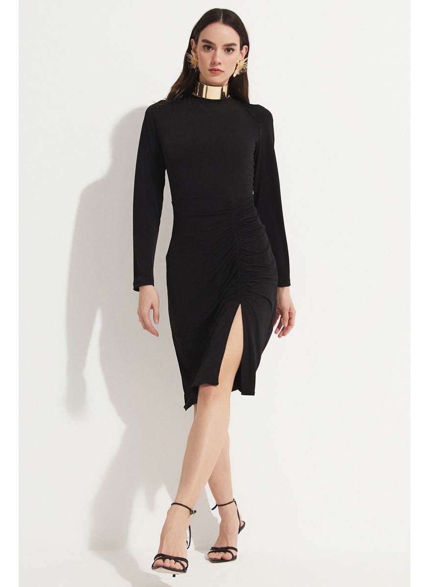 Women's Body-Smoothing Drape Detailed Slit Flexible Midi Dress
