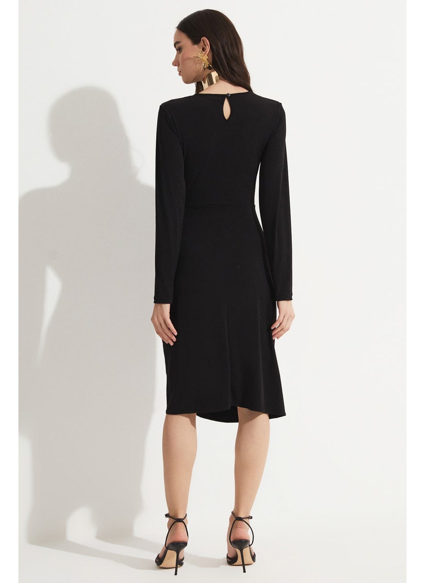 Women's Body-Smoothing Drape Detailed Slit Flexible Midi Dress