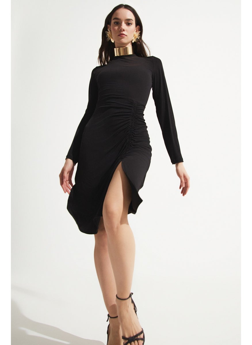 Women's Body-Smoothing Drape Detailed Slit Flexible Midi Dress