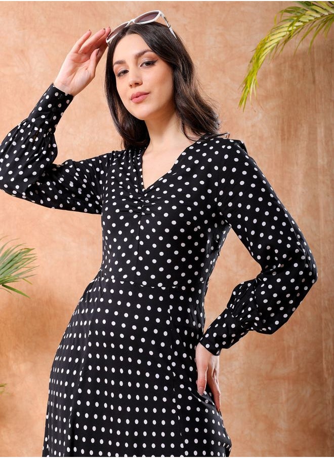 Women Fit and Flared Casual Polka Dot Sheath Dress