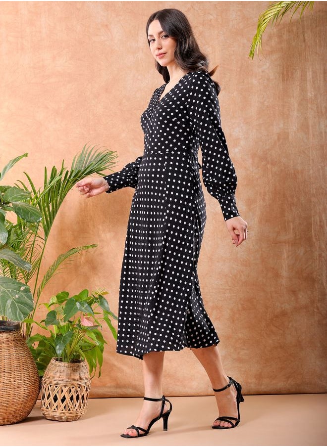 Women Fit and Flared Casual Polka Dot Sheath Dress