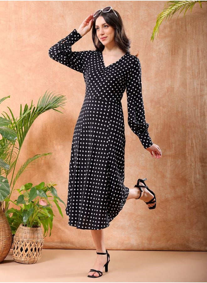Women Fit and Flared Casual Polka Dot Sheath Dress