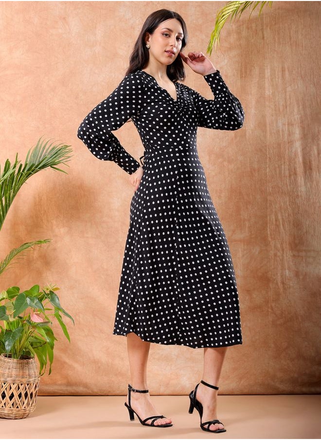 Women Fit and Flared Casual Polka Dot Sheath Dress