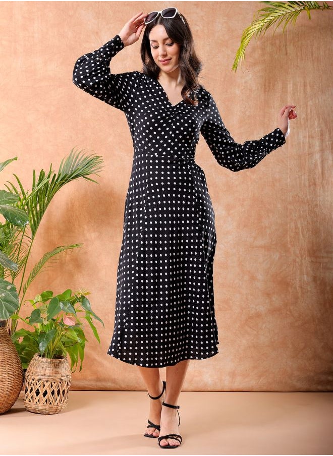 Women Fit and Flared Casual Polka Dot Sheath Dress