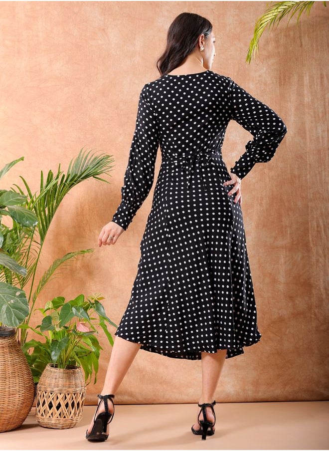Women Fit and Flared Casual Polka Dot Sheath Dress