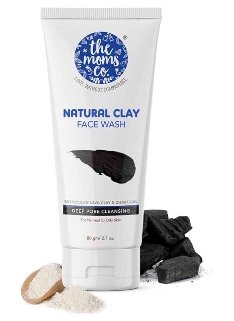 Natural Clay Face Wash with Moroccan Lava Clay & Activated Charcoal l Purifies,Detoxes &Glowing l Normal to Oily Skin -80 ml