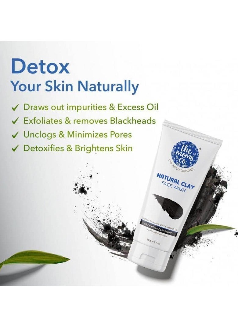 Natural Clay Face Wash with Moroccan Lava Clay & Activated Charcoal l Purifies,Detoxes &Glowing l Normal to Oily Skin -80 ml