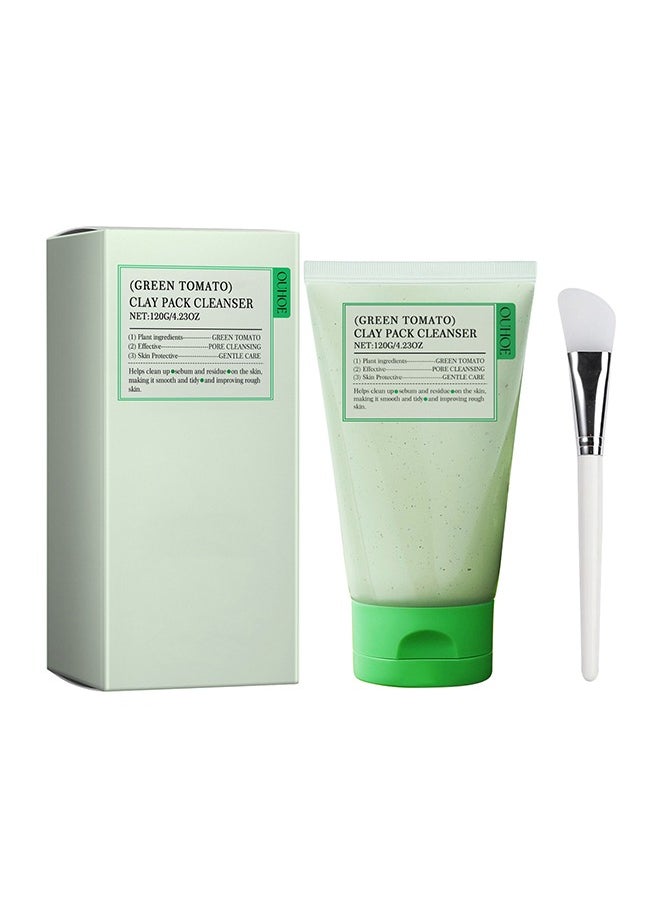 Green Tomato Clay Pack Cleanser，With Smudge stick, Pore Purifying with 49% Green Tomato Extract, Sebum & Clogged Pore Care, Exfoliation, Fragrance-Free, Vegan & Dermatologically Tested-120g