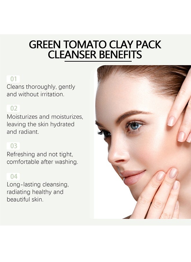 Green Tomato Clay Pack Cleanser，With Smudge stick, Pore Purifying with 49% Green Tomato Extract, Sebum & Clogged Pore Care, Exfoliation, Fragrance-Free, Vegan & Dermatologically Tested-120g