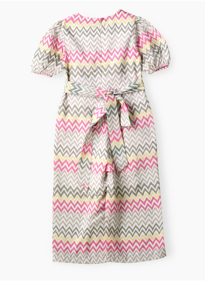 Girls Chevron Print Puff Sleeve Jumpsuit