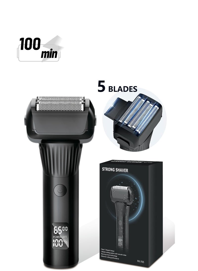 Electric Shavers for Bald Men, Face Trimmer, Mens Shaving Machine Wet Dry Men's Razors Cordless Rechargeable,2-Speed 5-Blade LED Display