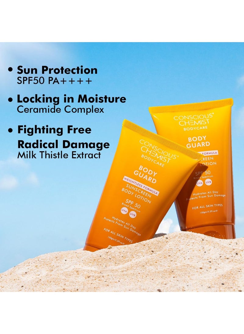 Sunscreen SPF 50 | 150g | Sunscreen for Oily Skin, Instant Cooling, De-tan SPF Body Lotion, Niacinamide with Ceramides & Betaine, UVA/UVB Protection, Reduces Dark Spots, All Skin Types