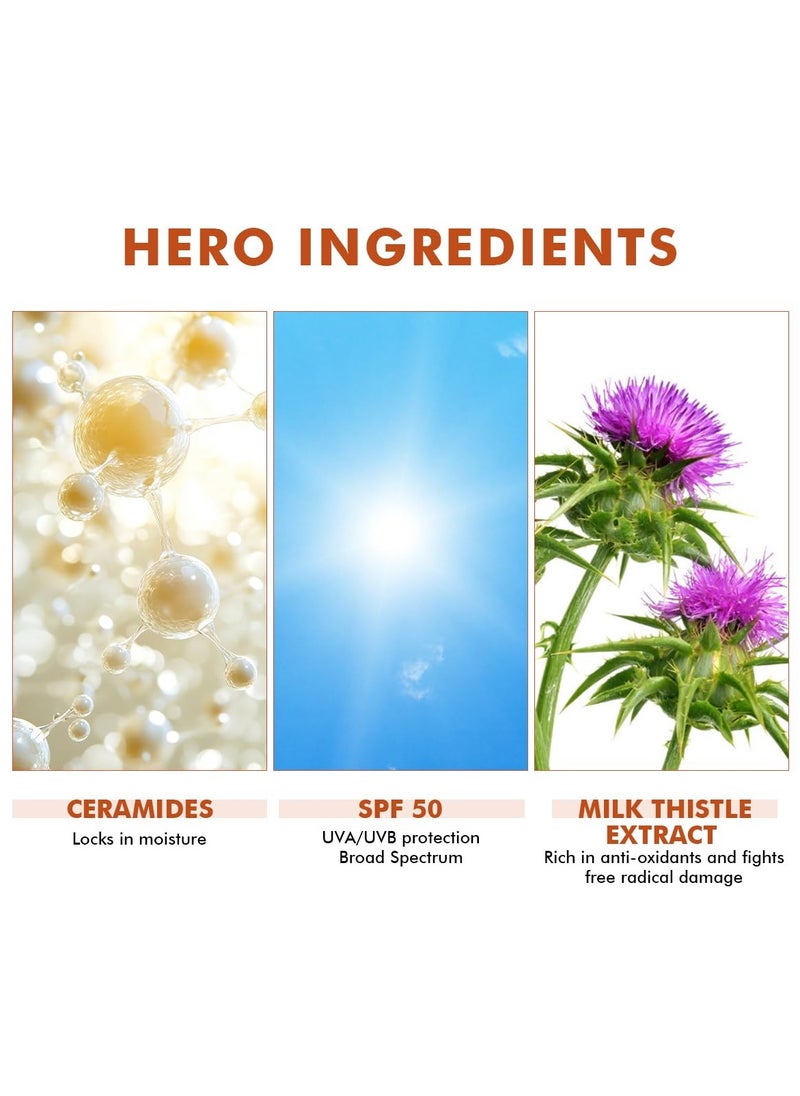 Sunscreen SPF 50 | 150g | Sunscreen for Oily Skin, Instant Cooling, De-tan SPF Body Lotion, Niacinamide with Ceramides & Betaine, UVA/UVB Protection, Reduces Dark Spots, All Skin Types