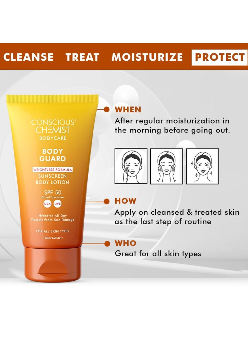 Sunscreen SPF 50 | 150g | Sunscreen for Oily Skin, Instant Cooling, De-tan SPF Body Lotion, Niacinamide with Ceramides & Betaine, UVA/UVB Protection, Reduces Dark Spots, All Skin Types