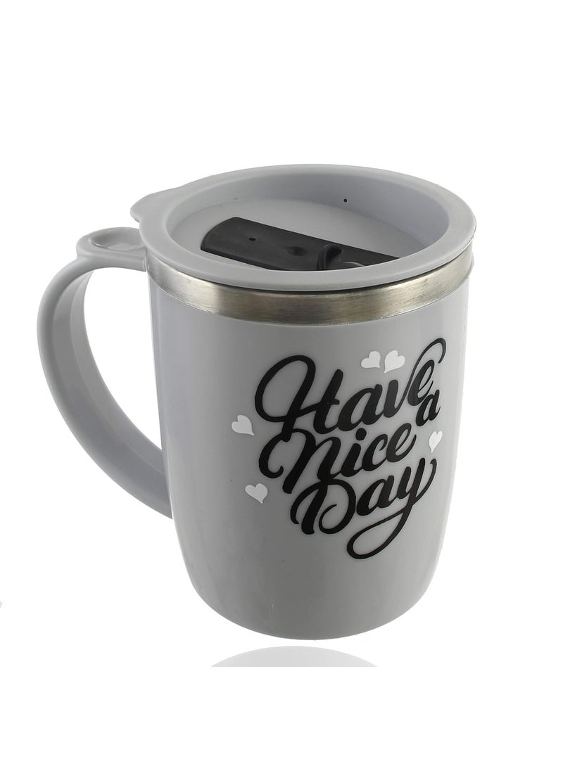 Kuber Industries Have A Nice Day Unicorn Tea Coffee Time Unbreakable hot Insulated Double Wall Plastic Stainless Steel Tea,Coffee /Milk Mug with Sipper lid for Kids and Adults (Grey)