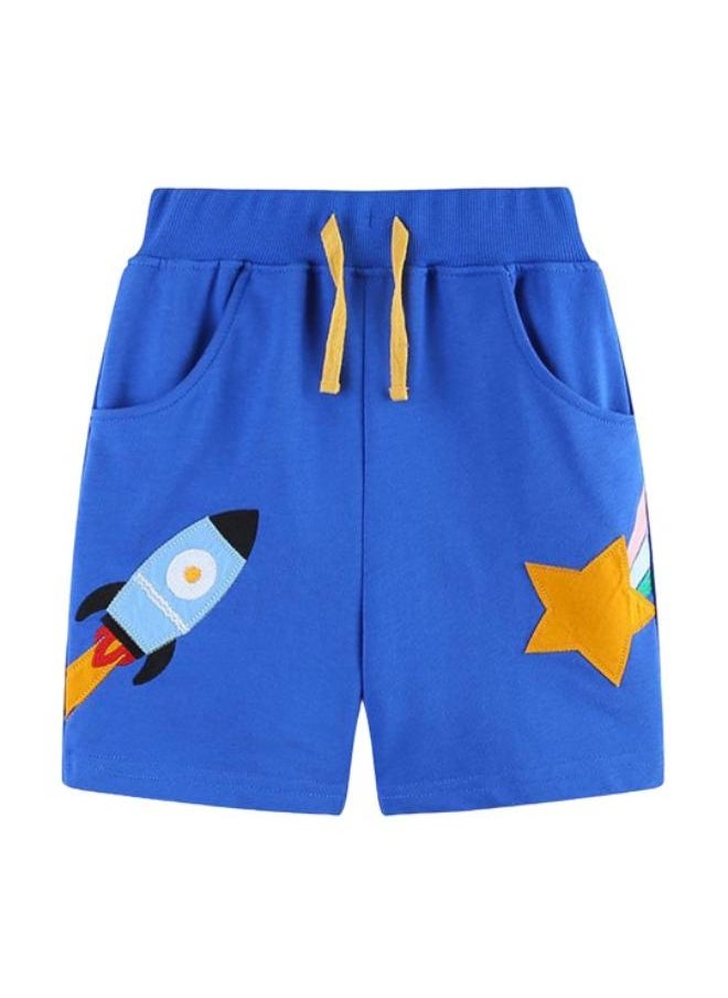Blue Regular Fit Mid Rise Solid Shorts