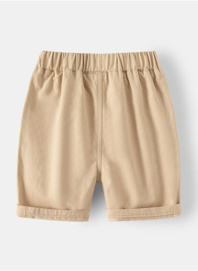 Beige Regular Fit Mid Rise Applique Shorts