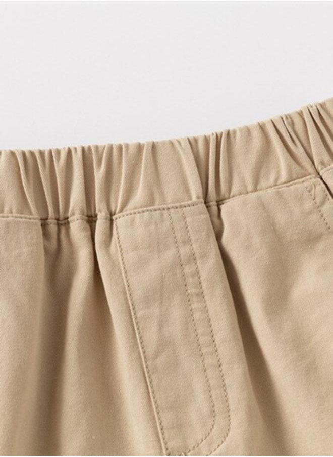 Beige Regular Fit Mid Rise Applique Shorts