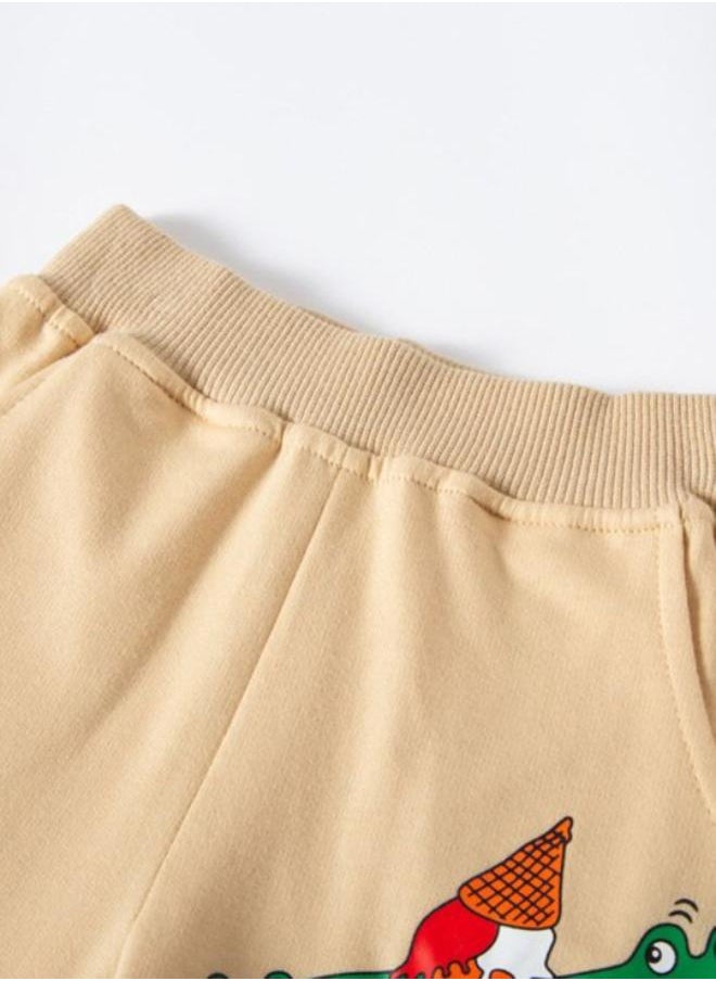 Beige Regular Fit Mid Rise Printed Shorts