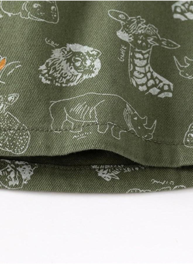 Olive Regular Fit Mid Rise Printed Shorts