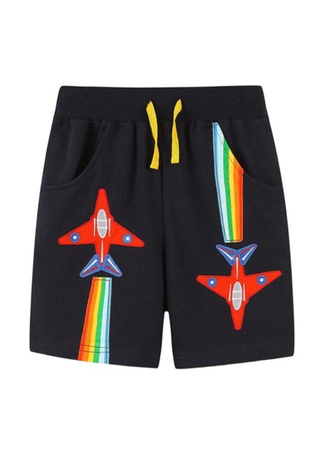 Black Regular Fit Mid Rise Printed Shorts