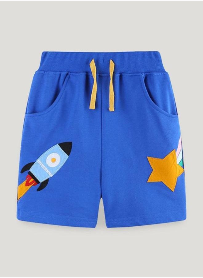 Blue Regular Fit Mid Rise Printed Shorts