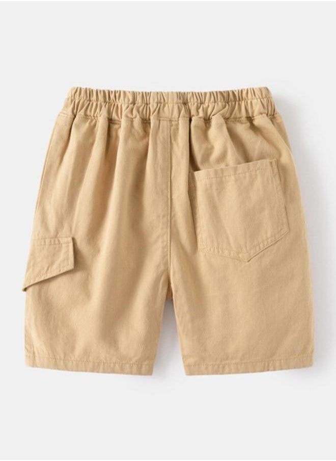 Beige Regular Fit Mid Rise Solid Shorts