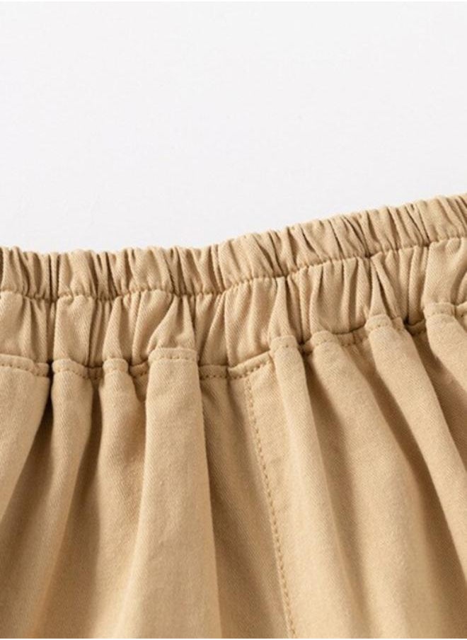 Beige Regular Fit Mid Rise Solid Shorts
