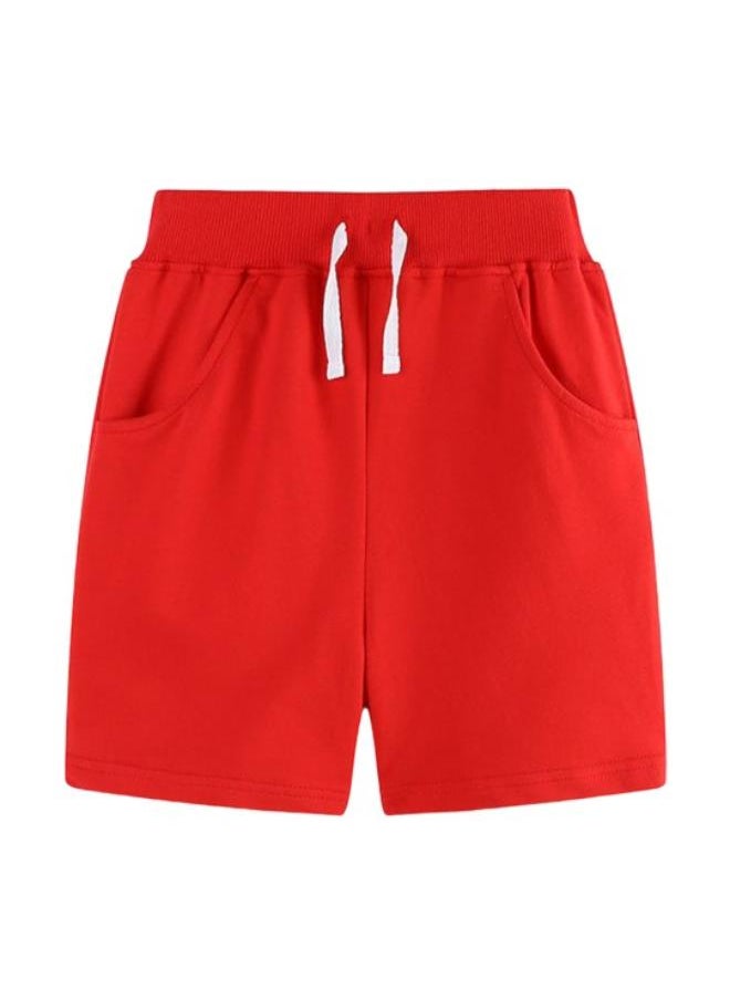 Red Regular Fit Mid Rise Solid Shorts